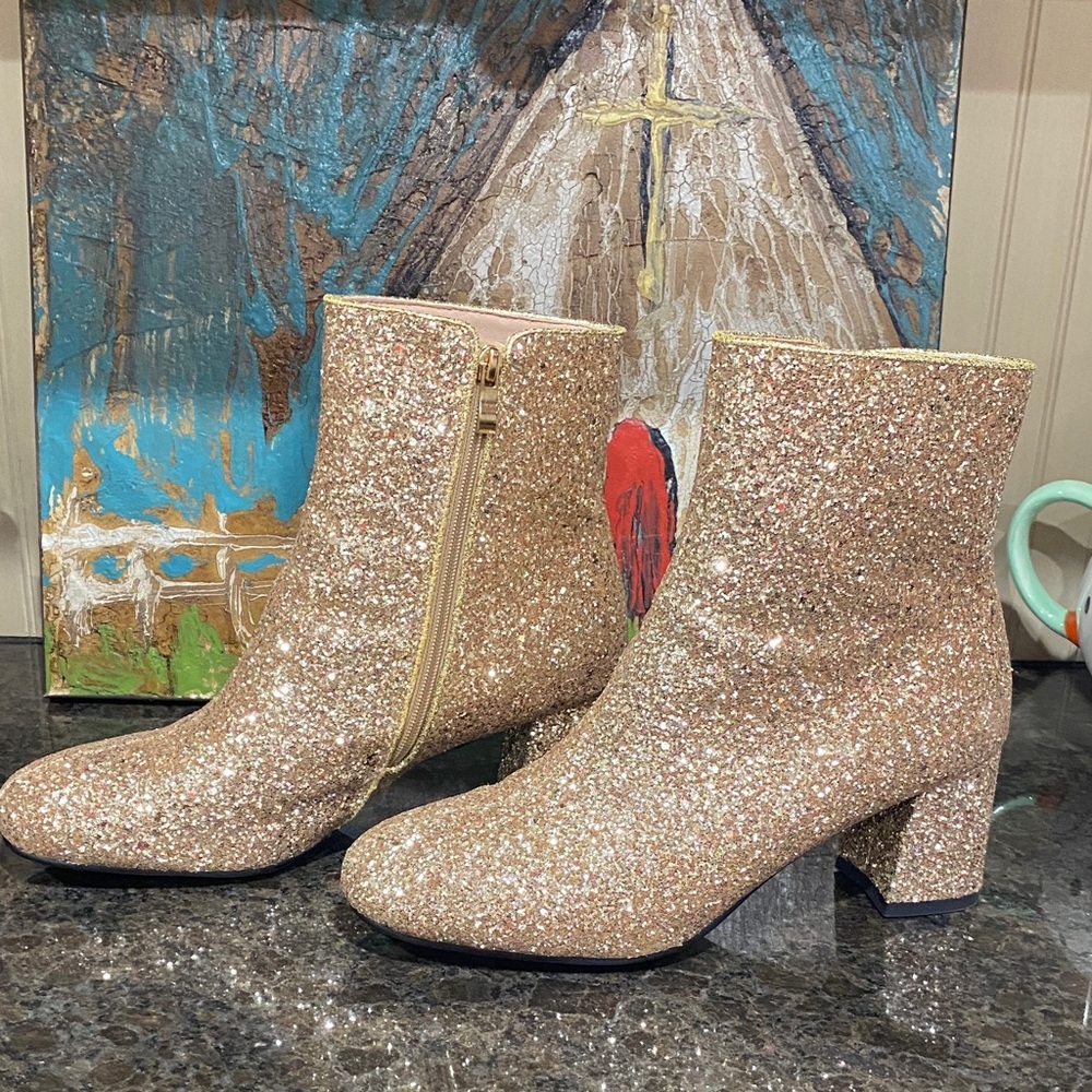 Gold Glitter Ankle Boots. Worn once. Size 10. Excellent condition.